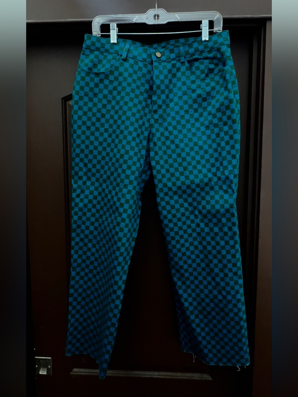 The Kit Teal and Black Checkered Straight-Leg Pants